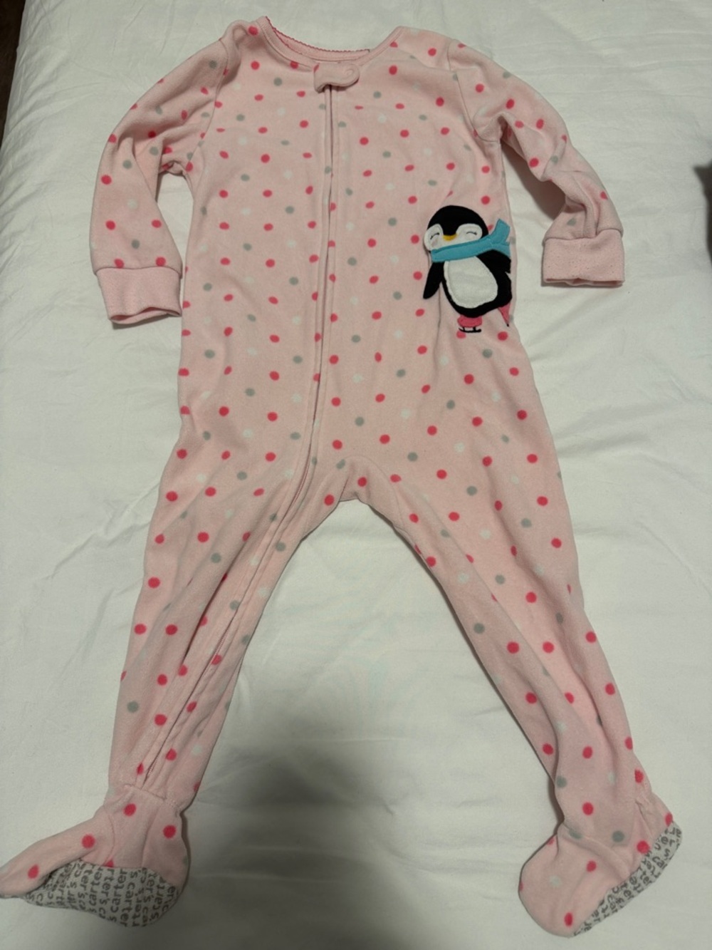 Pink Polka Dot Penguin One-Piece Footed Pajamas 24 months